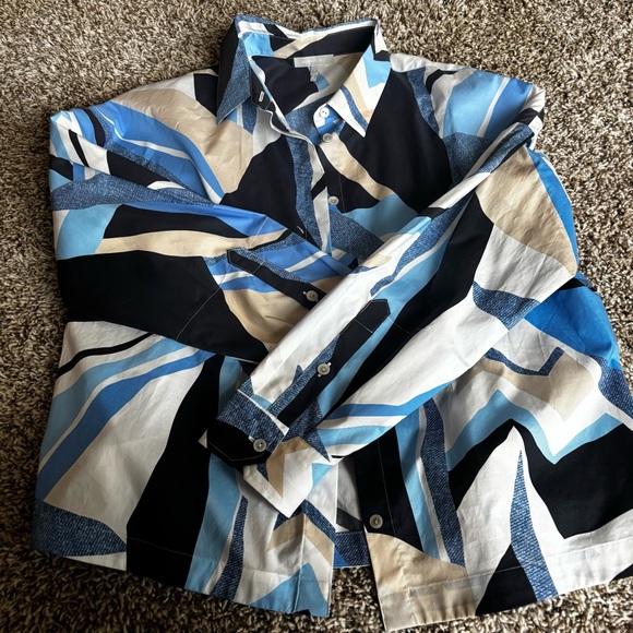 Hinson Wu Tops - Sophie Abstract Blue and Gray Shirt L